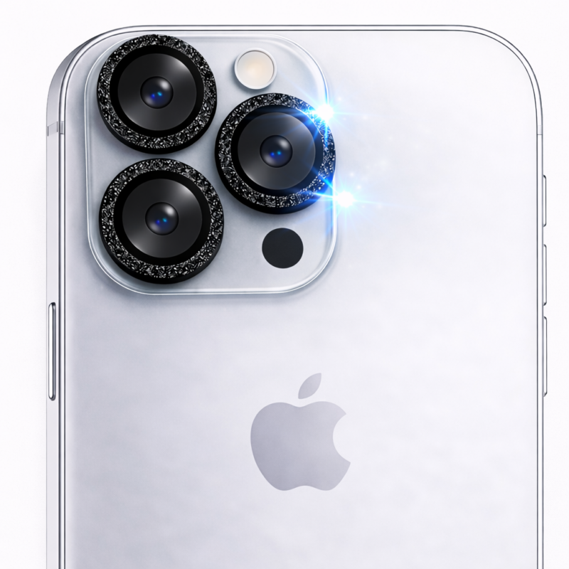 Protector de Cámara Negro con Brillo para iPhone