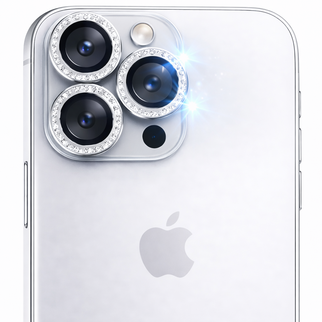 Protector de Cámara Plateado con Brillo para iPhone