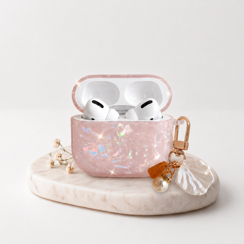 Funda para AirPods Pro 2 Nácar Rosa con Colgante