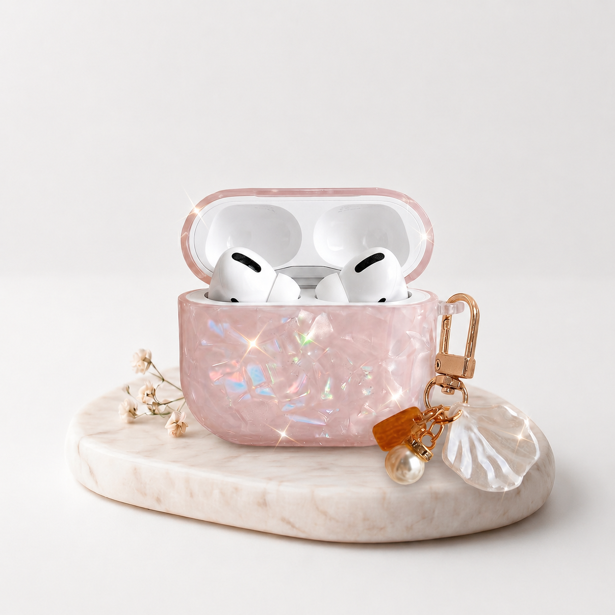Funda para AirPods Pro 2 Nácar Rosa con Colgante
