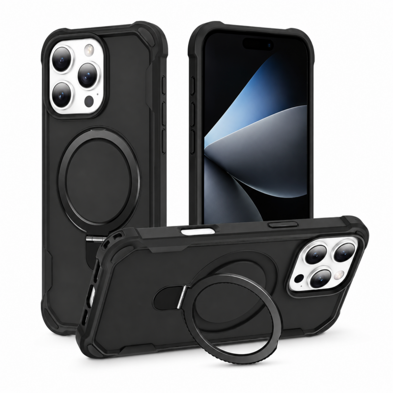 Funda MagSafe Reforzada Negra Con Soporte para iPhone