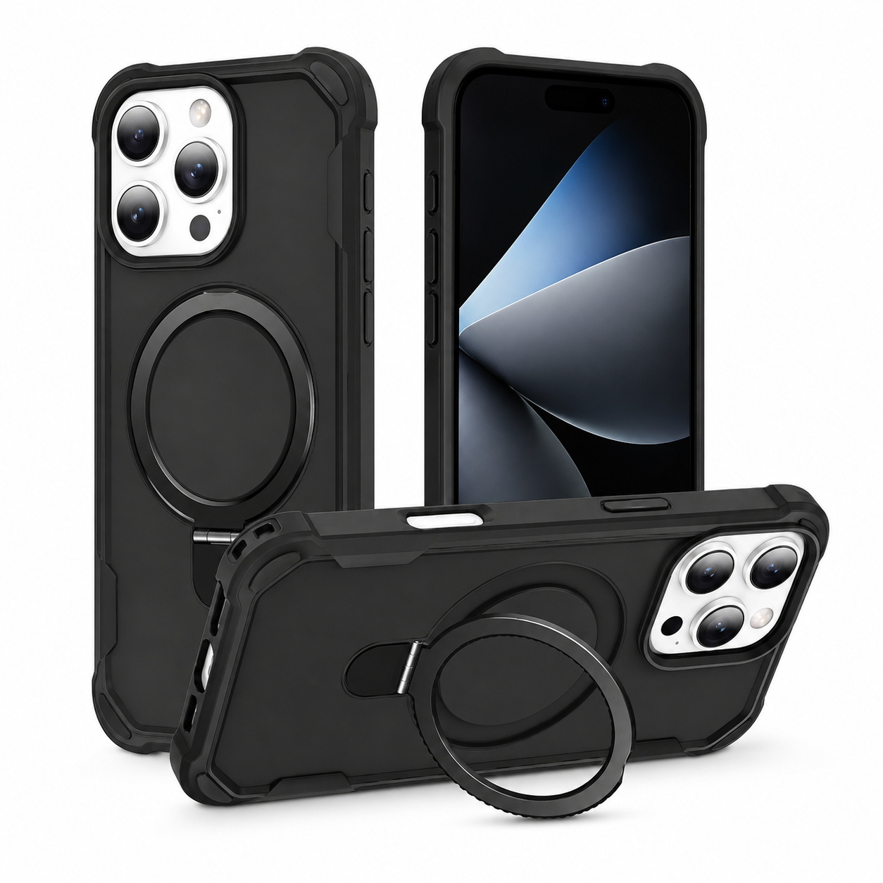 Funda MagSafe Reforzada Negra Con Soporte para iPhone