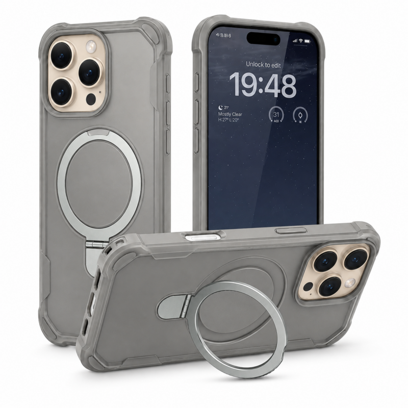 Funda MagSafe Reforzada Gris Con Soporte para iPhone